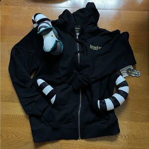 Forever 21 Black Zip Up Sweater Beetlejuice Sand Worm Plush